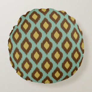 Modernes Stammes- ikat blaues gelbes modernes Rundes Kissen