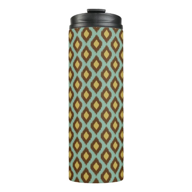 Modernes Stammes- ikat blaues gelbes modernes Thermosbecher (Vorderseite)