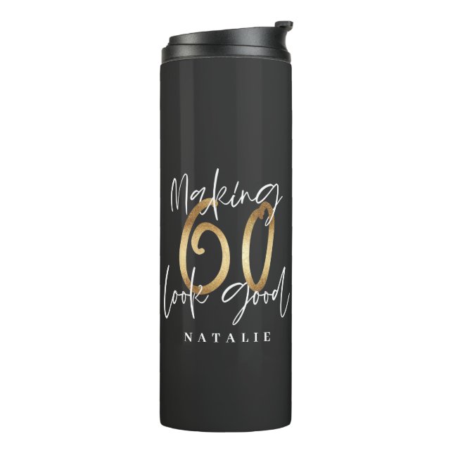 Modernes Stilmittel aus Schwarz und Gold 60. Thermosbecher (Nach links gedreht)