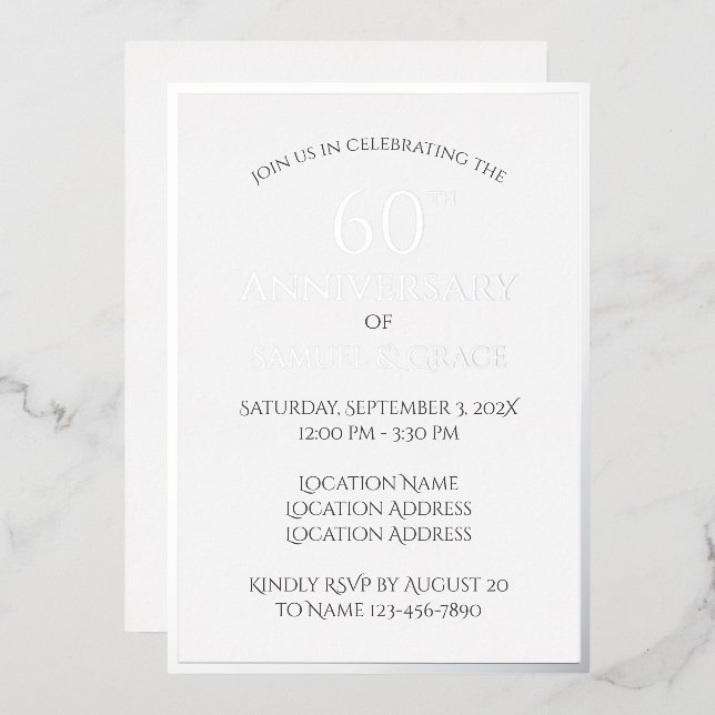 Modernes stilvolles 60. Hochzeitsszenario-Party Folieneinladung (Vorderseite/Rückseite)