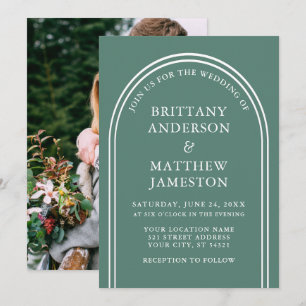 Modernes, stilvolles Arch Wedding Eukalyptus Green Einladung