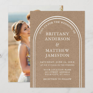 Modernes, stilvolles Arch Wedding Kraft Foto Einladung