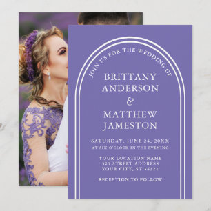 Modernes, stilvolles Arch Wedding Periwinkle Foto Einladung