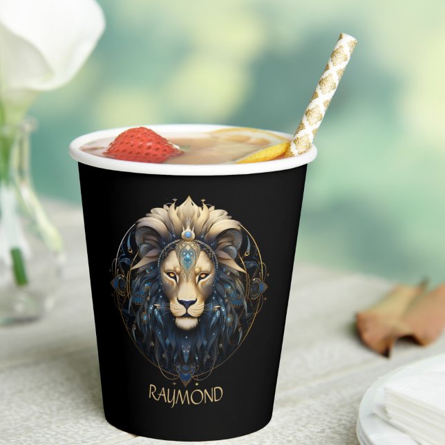Modernes, stilvolles Black Gold Lion Zodiac Sun Si Pappbecher (Von Creator hochgeladen)