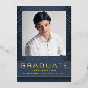 Modernes, stilvolles Blau 1 Foto Foil Grad Card Folieneinladung