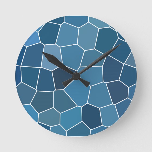 Modernes, stilvolles blaues Muster Runde Wanduhr (Vorderseite)