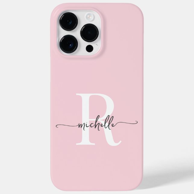 Modernes, stilvolles Blush Pink Script Monogram In Case-Mate iPhone 14 Pro Max Hülle (Rückseite)