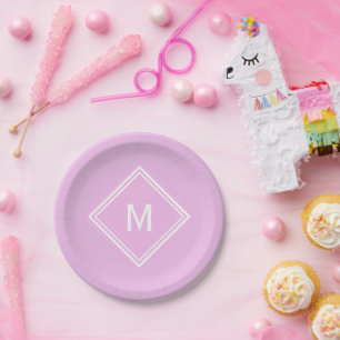Modernes, stilvolles Bubblegum Pink Custom Monogra Pappteller