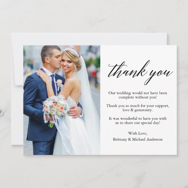 Modernes, stilvolles Calligrafy Foto Wedding Dankeskarte (Vorderseite)