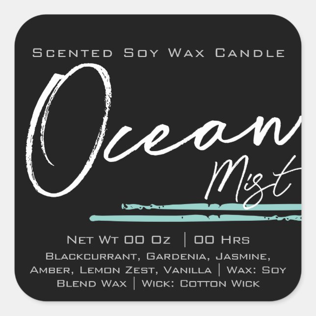 Modernes, stilvolles Candle Label Schlicht Black O Quadratischer Aufkleber (Vorderseite)