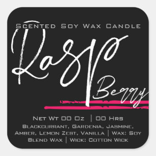 Modernes, stilvolles Candle Label Schlicht Black R Quadratischer Aufkleber