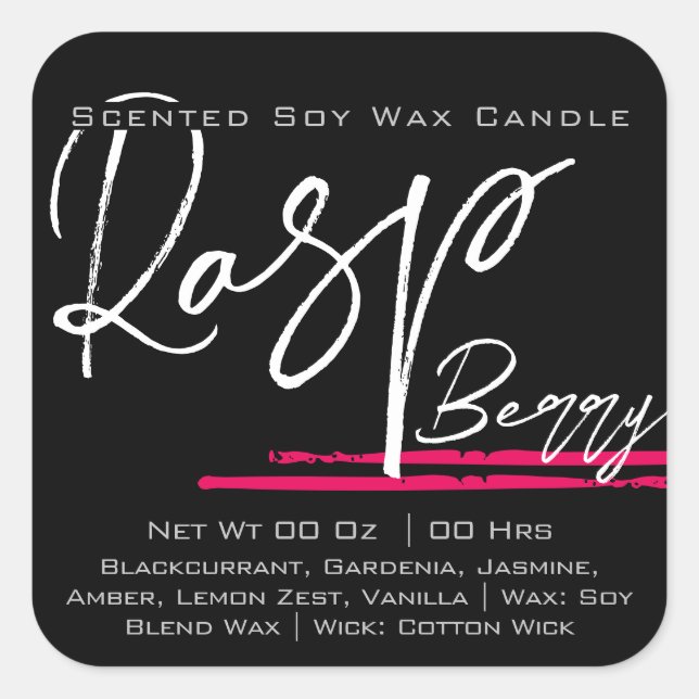 Modernes, stilvolles Candle Label Schlicht Black R Quadratischer Aufkleber (Vorderseite)