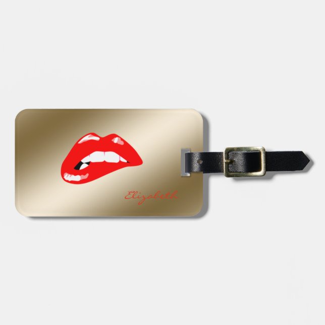 Modernes, stilvolles Chic Gold - Rote Lippen, Pers Gepäckanhänger (Vorderseite horizontal)