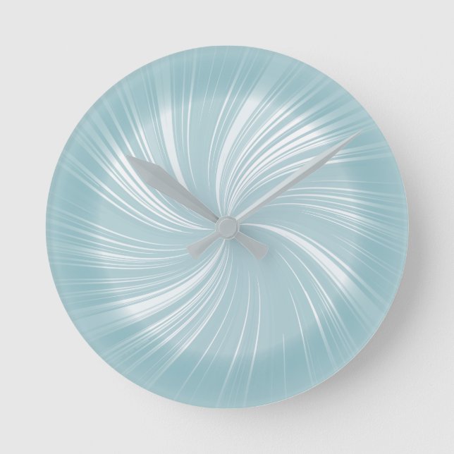 Modernes, stilvolles Cyan Blue Radiant Twirl Muste Runde Wanduhr (Vorderseite)
