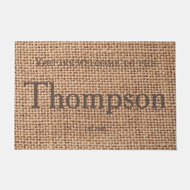 Modernes, stilvolles Design, Familienname Burlap Fußmatte (Vorderseite)