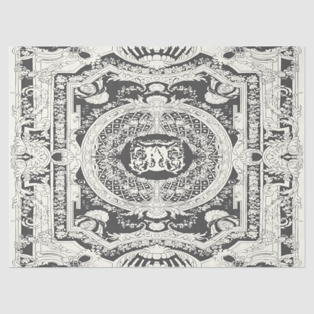 Modernes, stilvolles Elegantes Grau Weiß Barock Or Seidenpapier (Vorderseite)