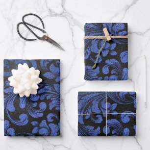Modernes, stilvolles, festliches, dunkelblaues Kar Geschenkpapier Set