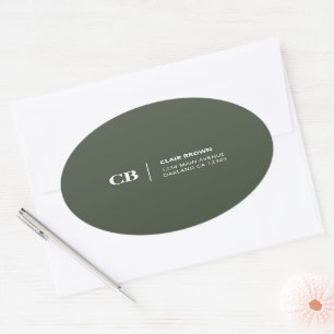 Modernes, stilvolles Forest Green Monogram Ovaler Aufkleber