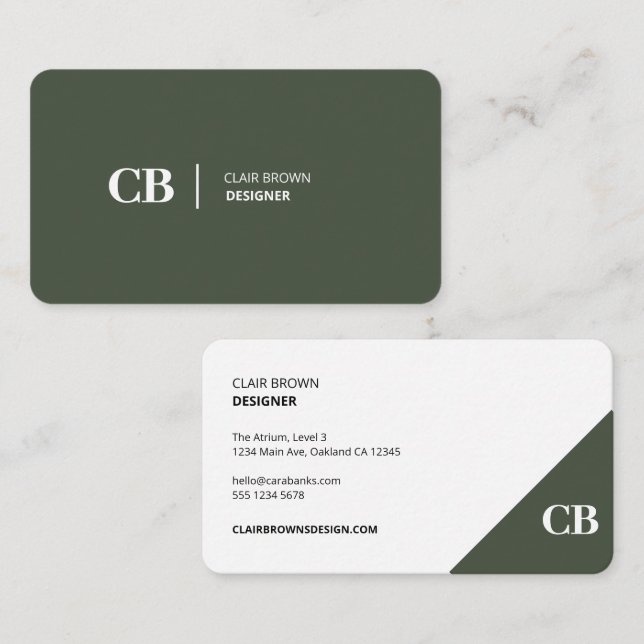 Modernes, stilvolles Forest Green Monogram Visitenkarte (Vorne/Hinten)