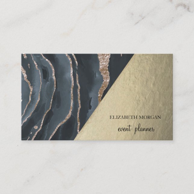 Modernes, stilvolles Gold Black Marble, geometrisc Visitenkarte (Vorderseite)