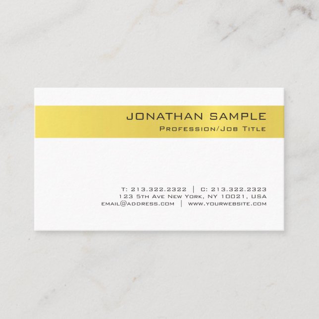 Modernes, stilvolles Gold White Simple Design Tren Visitenkarte (Vorderseite)