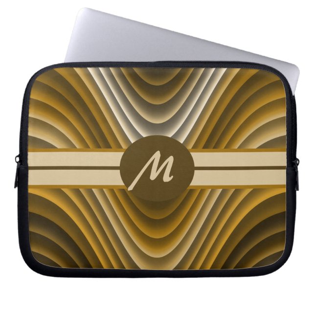 Modernes, stilvolles Golden Brown Waves Monogram L Laptopschutzhülle (Vorderseite)