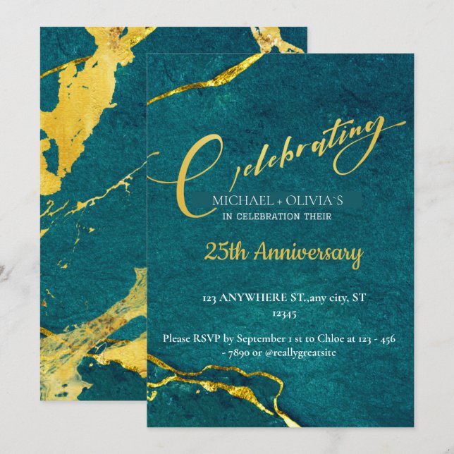 modernes, stilvolles, goldenes Hochzeitstag Einladung (Vorne/Hinten)