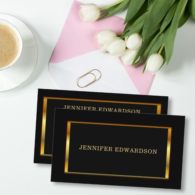 Modernes, stilvolles Goldrahmen auf Black beruflic Visitenkarte (Modern stylish gold frame on black professional business card.)