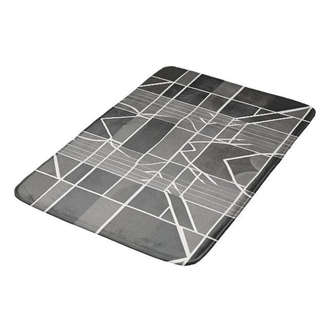 Modernes, stilvolles, grau geometrisches Muster Badematte (Schrägansicht)
