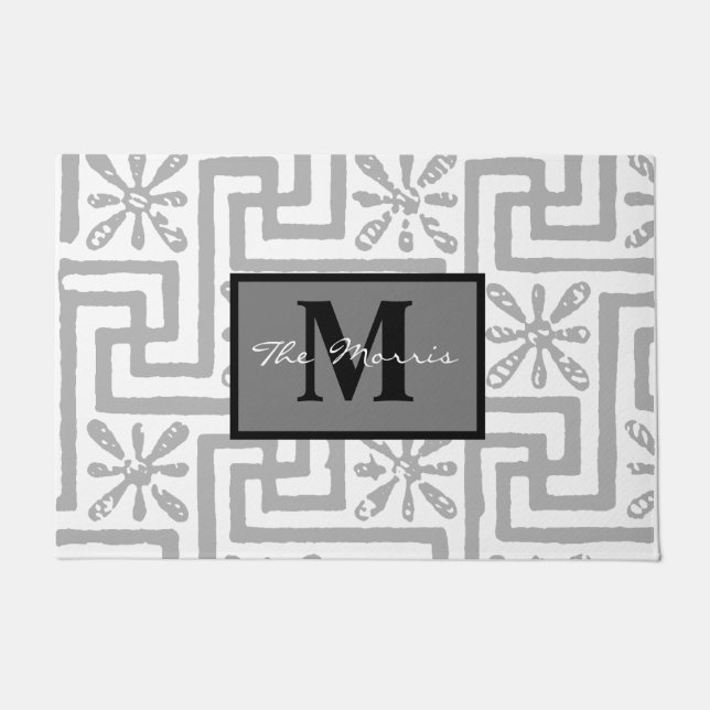 Modernes, stilvolles, griechisches Monogramm-Schlü Fußmatte (Vorderseite)