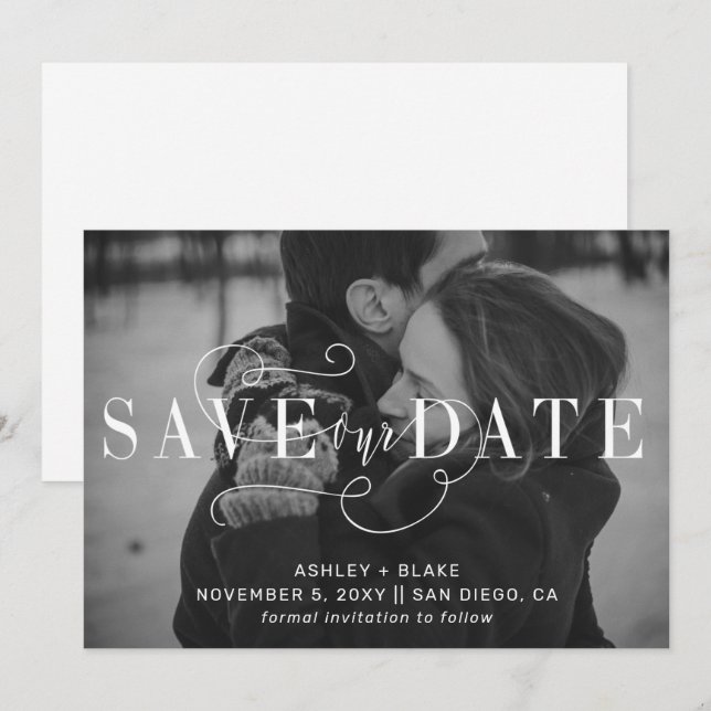 Modernes, stilvolles handgeschriebenes Foto für Ka Save The Date (Vorne/Hinten)