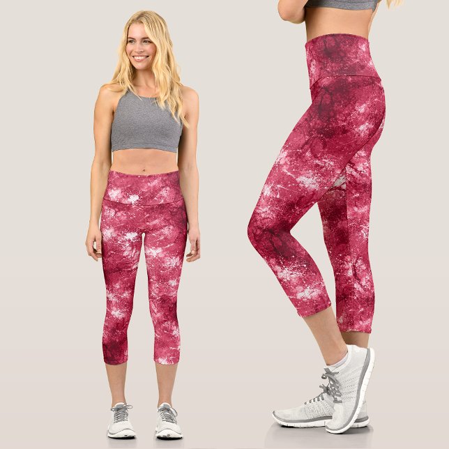 Modernes, stilvolles Magenta-Marmor-Muster Capri Leggings (Von Creator hochgeladen)