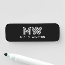 Modernes, stilvolles Monogram Simple Sleek Black Namensschild