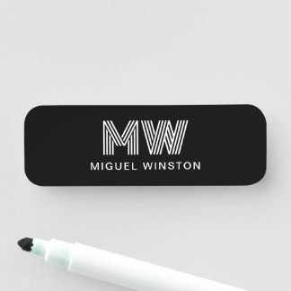 Modernes, stilvolles Monogram Simple Sleek Black Namensschild