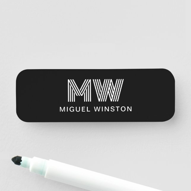 Modernes, stilvolles Monogram Simple Sleek Black Namensschild (Beispiel)