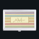 Modernes, stilvolles Monogramm aus pastelfarbenem  Visitenkarten Dose<br><div class="desc">Stilvoll modernes gestreiftes personalisiertes Visitenkartengehäuse.</div>