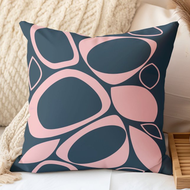 Modernes, stilvolles Navy Soft Pink Abstraktes Mus Kissen (Von Creator hochgeladen)