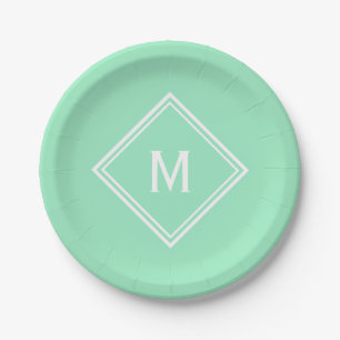 Modernes, stilvolles Neo Mint Green Custom Monogra Pappteller