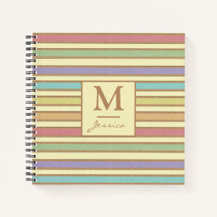 Modernes, stilvolles, Pastel Ribbon-Streifen Monog Notizbuch