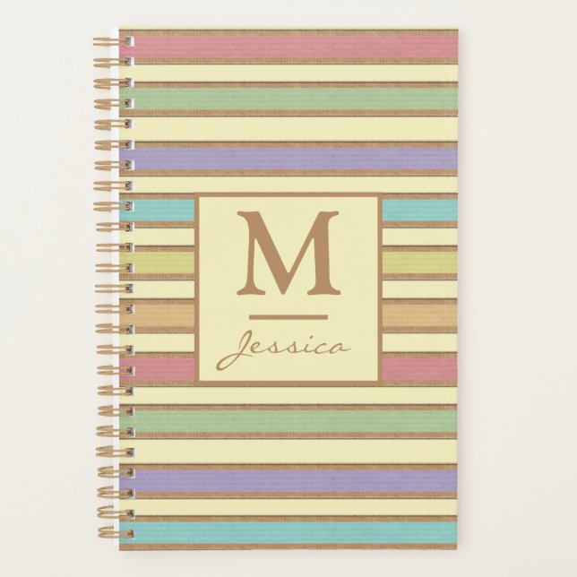 Modernes, stilvolles, Pastel Ribbon-Streifen Monog Planer (Vorderseite)