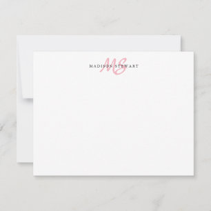 Modernes, stilvolles Pinselskript Rosa Monogramm Mitteilungskarte