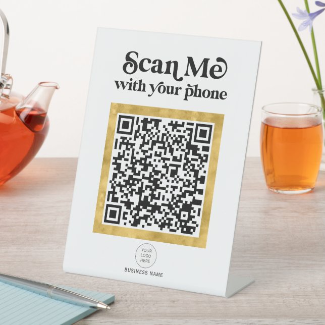 Modernes, stilvolles QR-Geschäftszeichen mit Logo Sockelschild (In Situ)