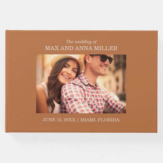 Modernes, stilvolles Rust Burnt Orange Wedding Fot Gästebuch (Vorderseite)