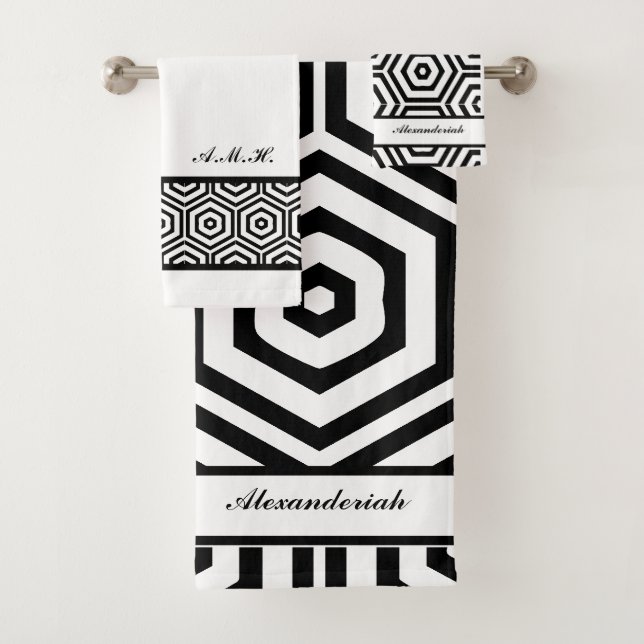 Modernes, stilvolles Schwarz-Weiß Badezimmer geome Badhandtuch Set (Insitu)