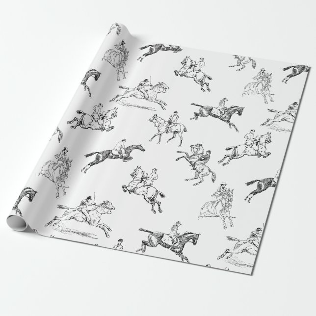 Modernes, stilvolles Schwarz-weißes Reiten Geschenkpapier (Ungerollt)