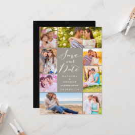Modernes, stilvolles Script 8 Multi-Foto Save the Einladung