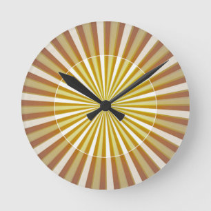 Modernes & stilvolles Sunburst Yellow & Brown Runde Wanduhr