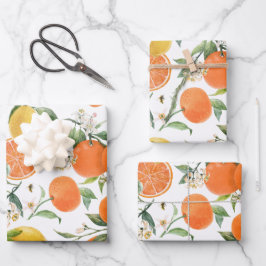 Modernes, stilvolles Watercolor Citrus Muster Geschenkpapier Set