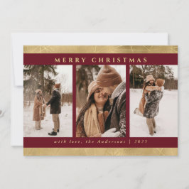 Modernes stilvolles Weihnachtsrot & Imitats Gold F Feiertagskarte