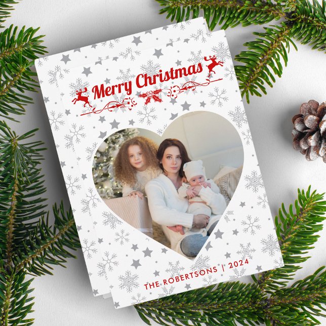 Modernes, stilvolles Weihnachtsskript Familienherz Feiertagskarte (Von Creator hochgeladen)